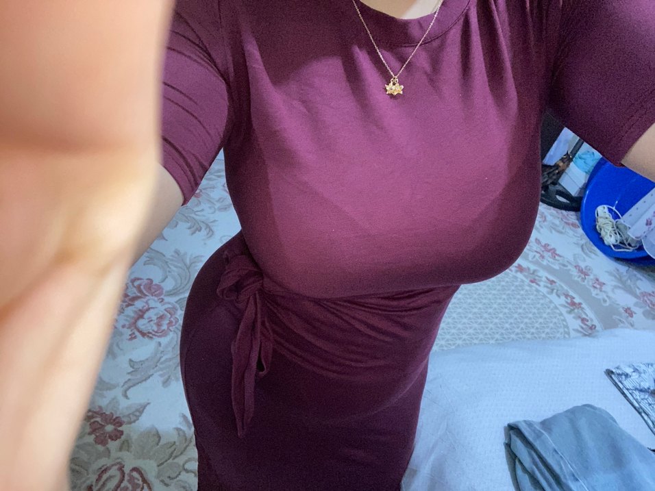 Bordo Midi bisiklet Yaka Drapeli Elbise - Görsel 5