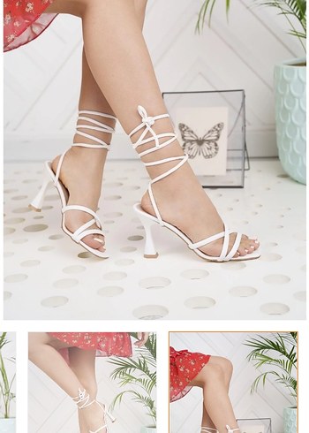 Beyaz Bağcıklı Stiletto Topuklu Kadın Ayakkabı - Görsel 3