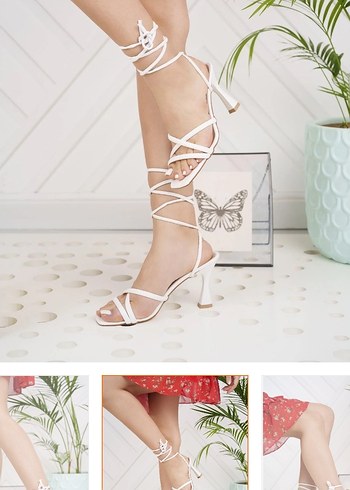 Beyaz Bağcıklı Stiletto Topuklu Kadın Ayakkabı - Görsel 2