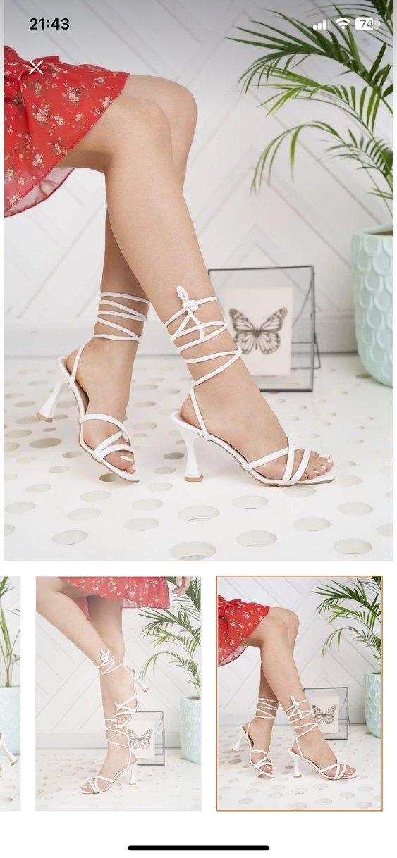 Beyaz Bağcıklı Stiletto Topuklu Kadın Ayakkabı - Görsel 3