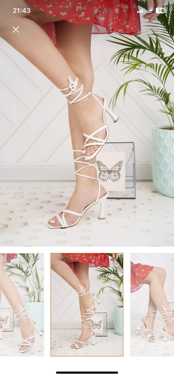 Beyaz Bağcıklı Stiletto Topuklu Kadın Ayakkabı - Görsel 2