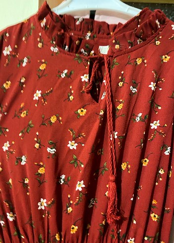 Kırmızı Nakışlı Uzun Bohem Elbise - Görsel 4