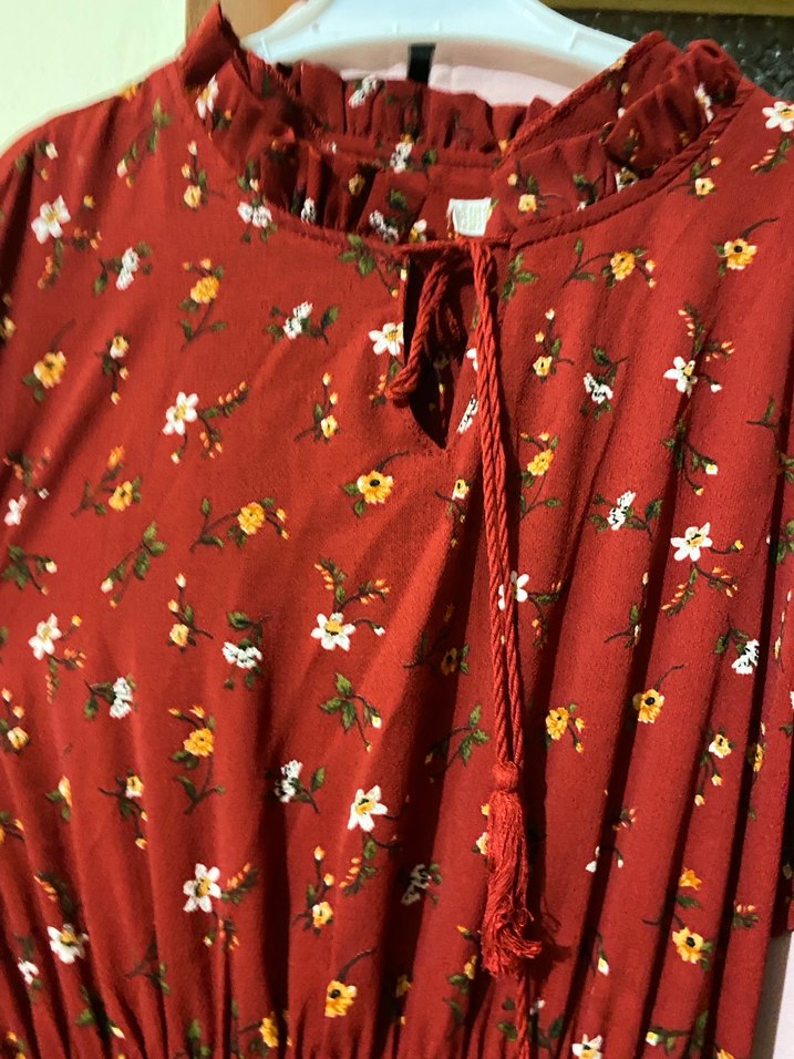 Kırmızı Nakışlı Uzun Bohem Elbise - Görsel 4