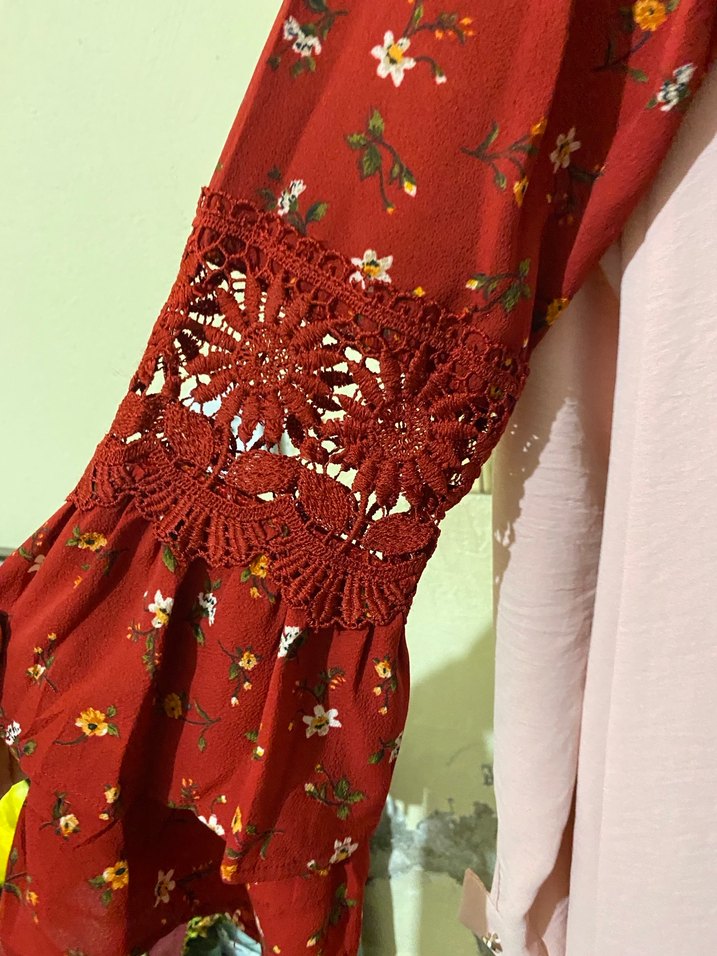 Kırmızı Nakışlı Uzun Bohem Elbise - Görsel 2
