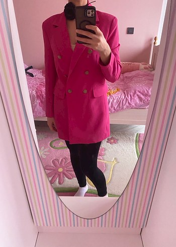 Pembe Düğmeli Kadın Blazer Ceket - Görsel 4