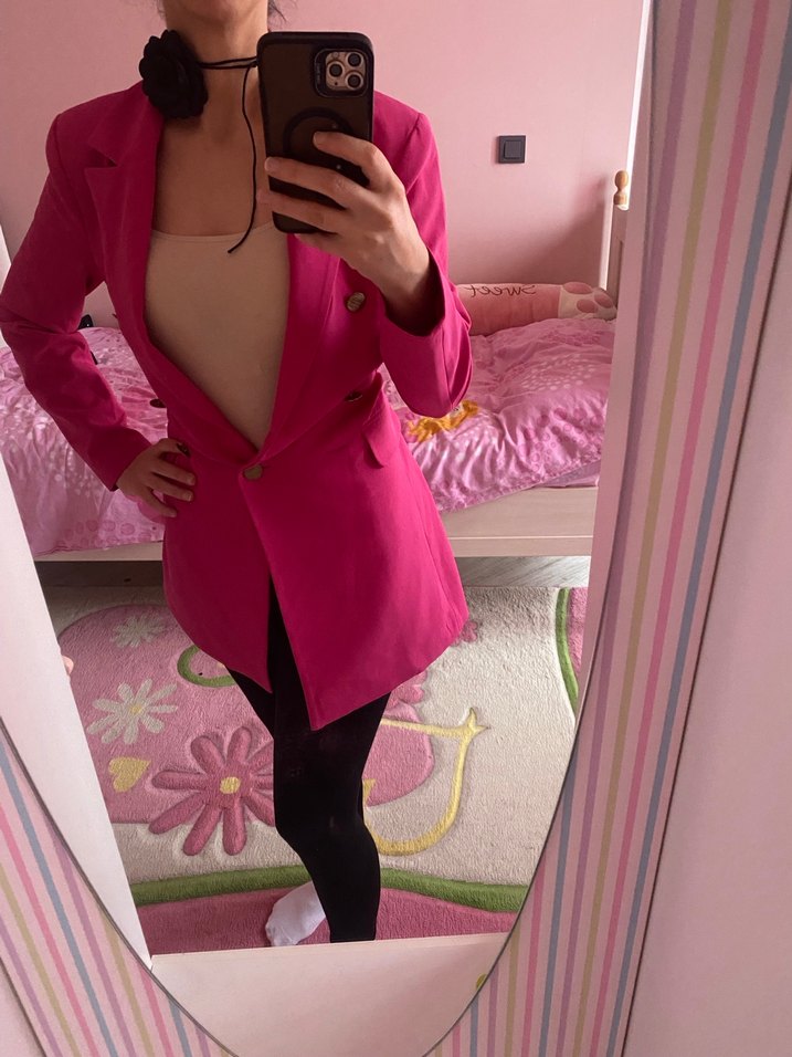 Pembe Düğmeli Kadın Blazer Ceket - Görsel 2