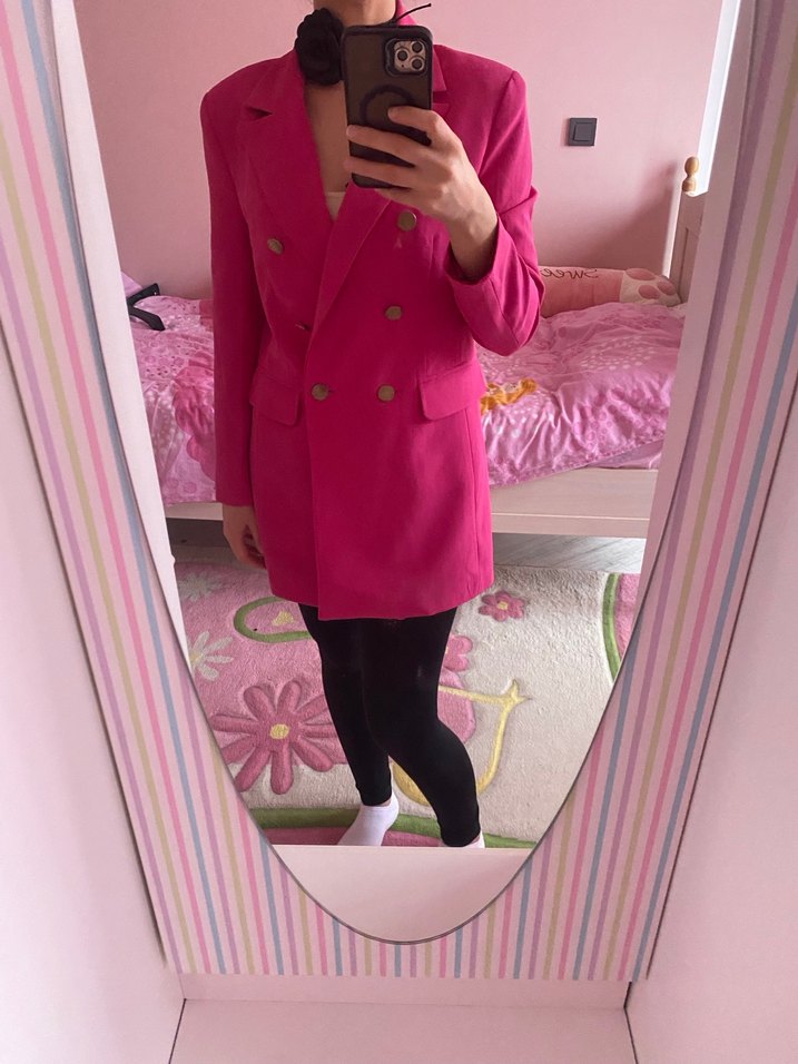 Pembe Düğmeli Kadın Blazer Ceket - Görsel 4