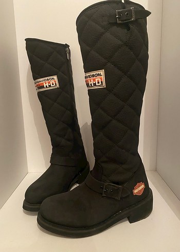 Kadın Siyah Deri Biker Dizaltı çizme - Görsel 4