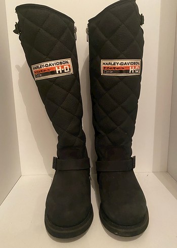 Kadın Siyah Deri Biker Dizaltı çizme - Görsel 5