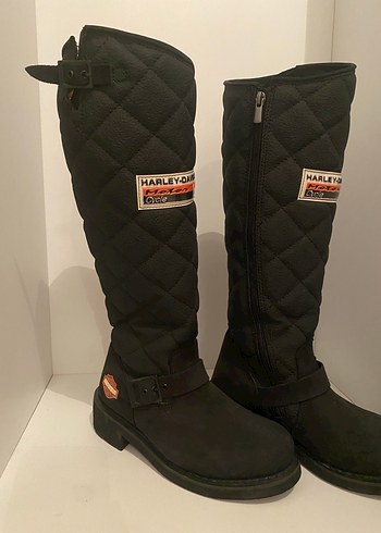 Kadın Siyah Deri Biker Dizaltı çizme - Görsel 2