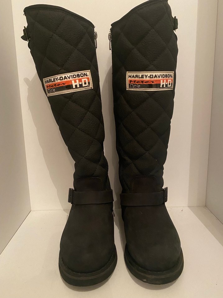 Kadın Siyah Deri Biker Dizaltı çizme - Görsel 5