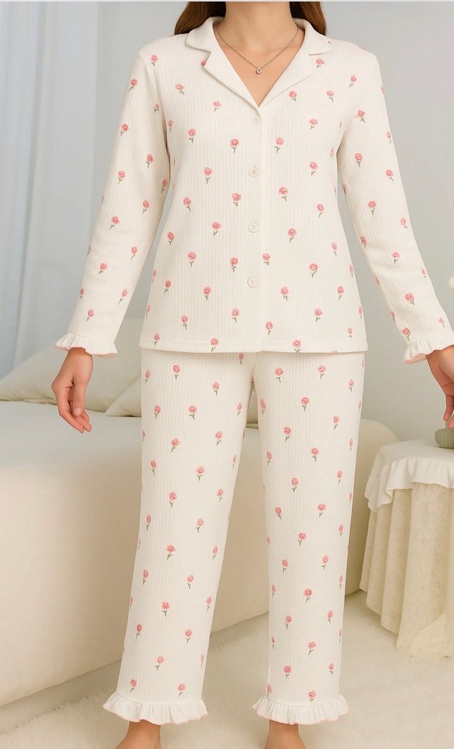 Gül desenli kadın pijama takımı - Görsel 3