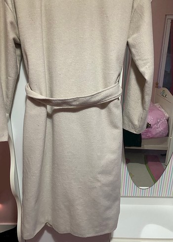 Bej Midi Kadın Kemerli Kaban - Görsel 2