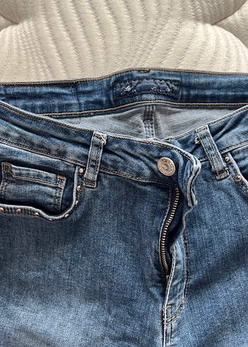 Diğer Nakışlı Düğmeli Mavi Kadın Kot Pantolon