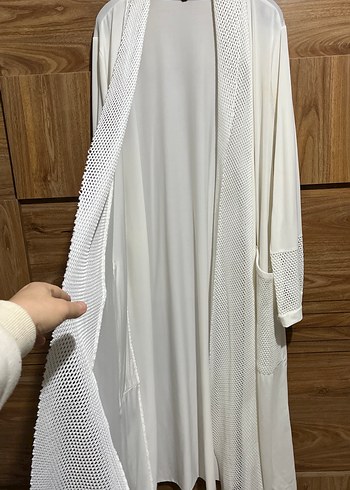 Uzun Beyaz Kadın yazlık ceket - Görsel 2