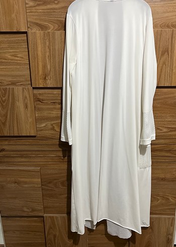 Uzun Beyaz Kadın yazlık ceket - Görsel 3