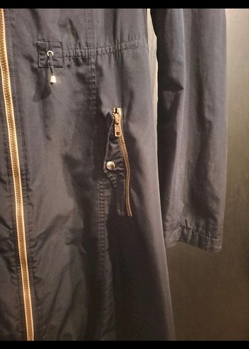 Fermuarlı lacivert Uzun Kadın Yağmurluk - Görsel 5