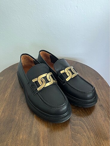 Siyah gerçek deri Loafer