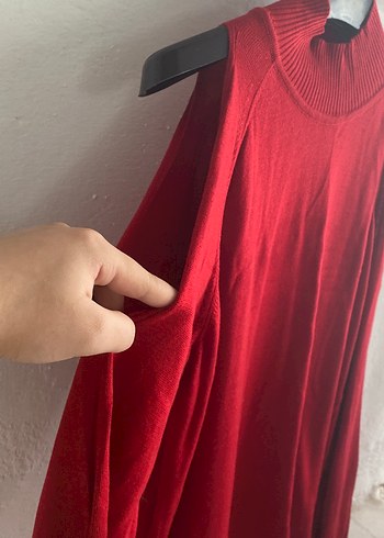 l Beden Kırmızı Yüksek Yakalı Kadın Triko Kazak