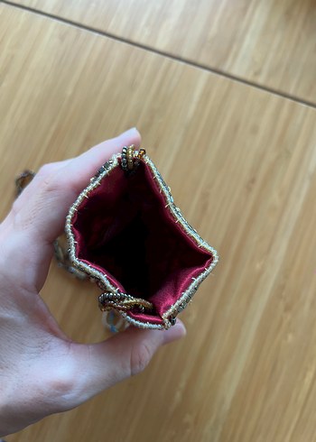 Beden bordo Renk Bordo Boncuk İşlemeli mini Çanta