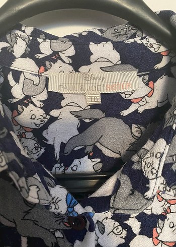 s Beden mavi Renk Kedi Desenli Uzun Kollu Kadın Gömlek