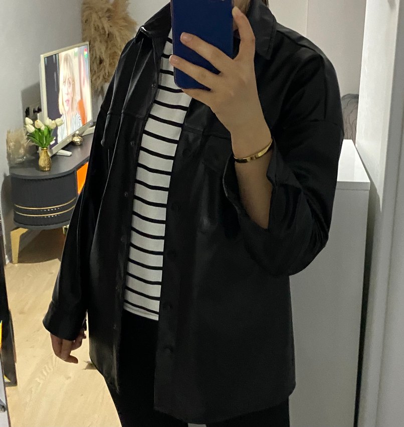 Düğmeli Siyah Deri Midi Ceket - Görsel 2