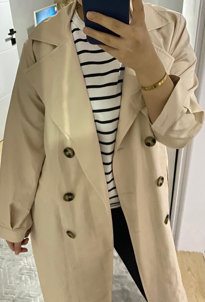 Bej Düğmeli Midi Kadın Trençkot - Görsel 2