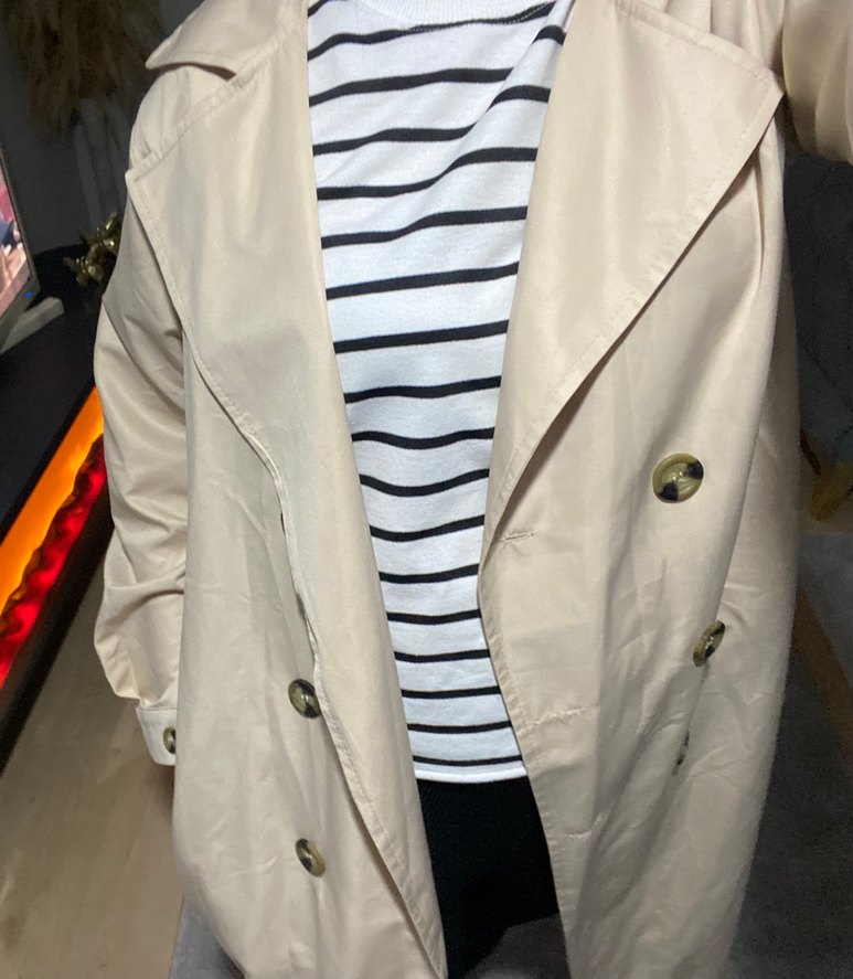 Bej Düğmeli Midi Kadın Trençkot - Görsel 3