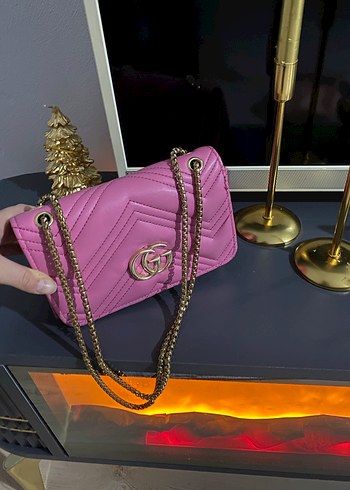 Pembe Zincir Detaylı Deri Kadın Çanta - Görsel 2