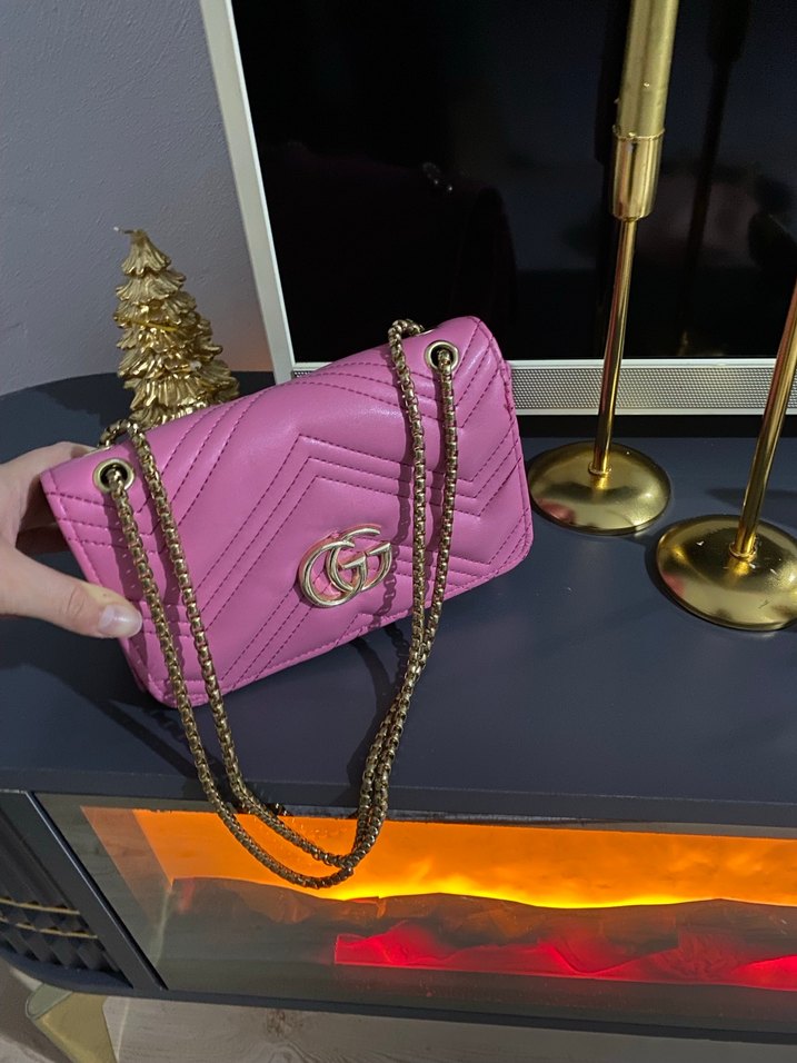 Pembe Zincir Detaylı Deri Kadın Çanta - Görsel 2