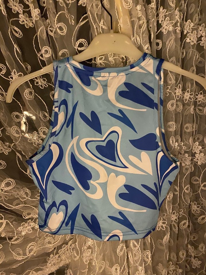 Mavi Bağlama Desenli Kolsuz Mini Crop Top - Görsel 2