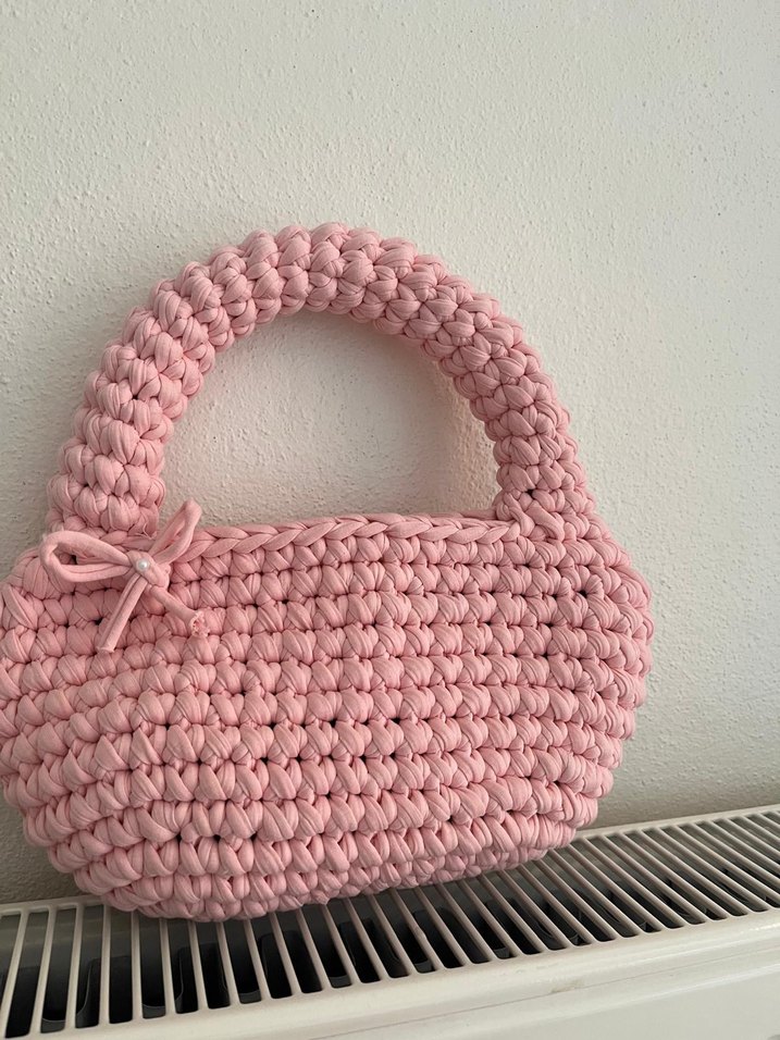 Pembe Örgü Kadın El Çantası - Görsel 3