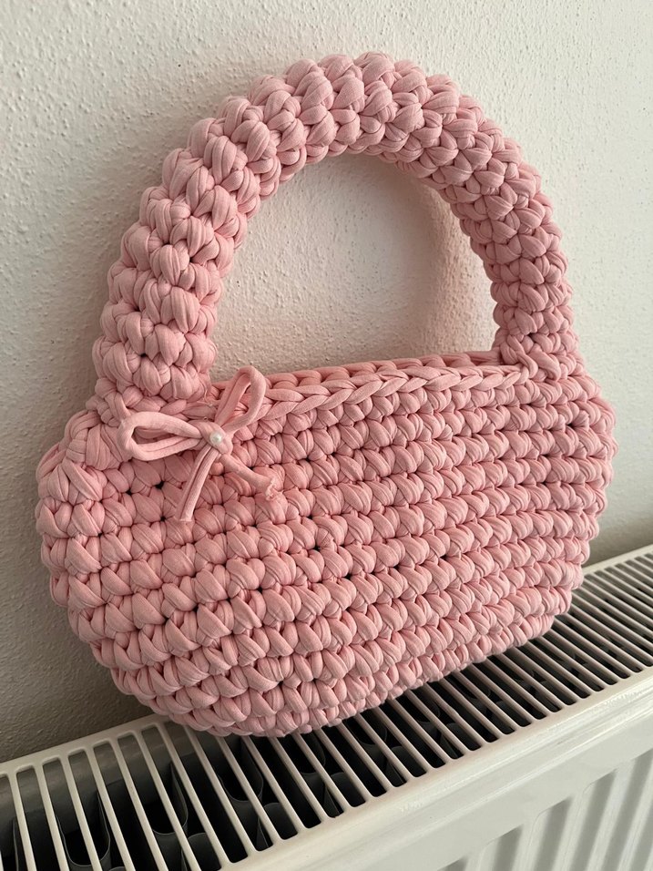 Pembe Örgü Kadın El Çantası - Görsel 2