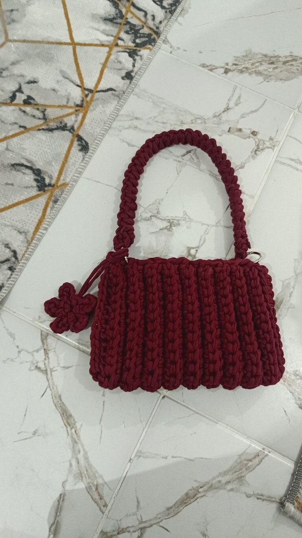 Bordo Örgü Kadın Çanta - Görsel 2