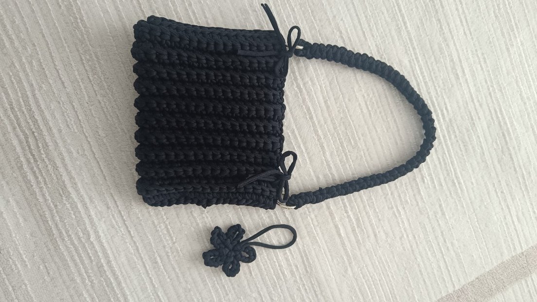 siyah örgü penye çanta - Görsel 2