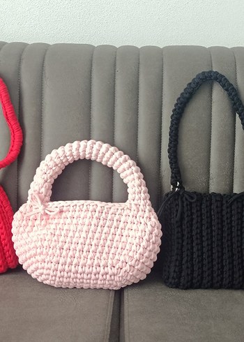 Örgü Pembe siyah kırmızı penye çanta  adet fiyatı dir - Görsel 2