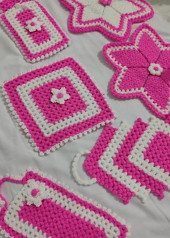 Pembe ve beyaz mavi  çiçek desenli el örgüsü lifler adet fiyatıd - Görsel 2