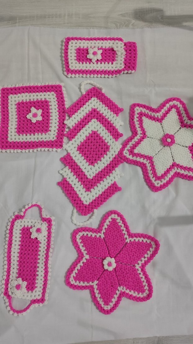 Pembe ve beyaz mavi  çiçek desenli el örgüsü lifler adet fiyatıd - Görsel 3