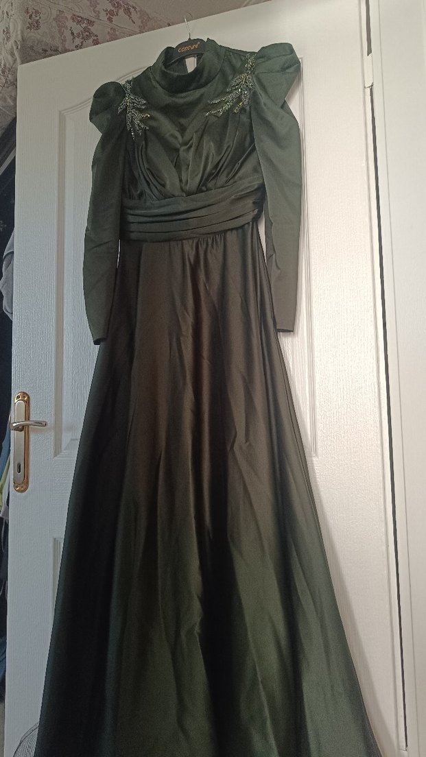 Siyah Uzun Kollu Drapeli Vintage abiye - Görsel 2