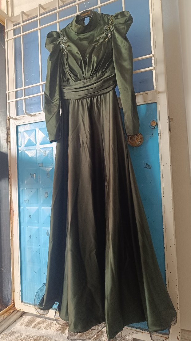 Siyah Uzun Kollu Drapeli Vintage abiye - Görsel 3