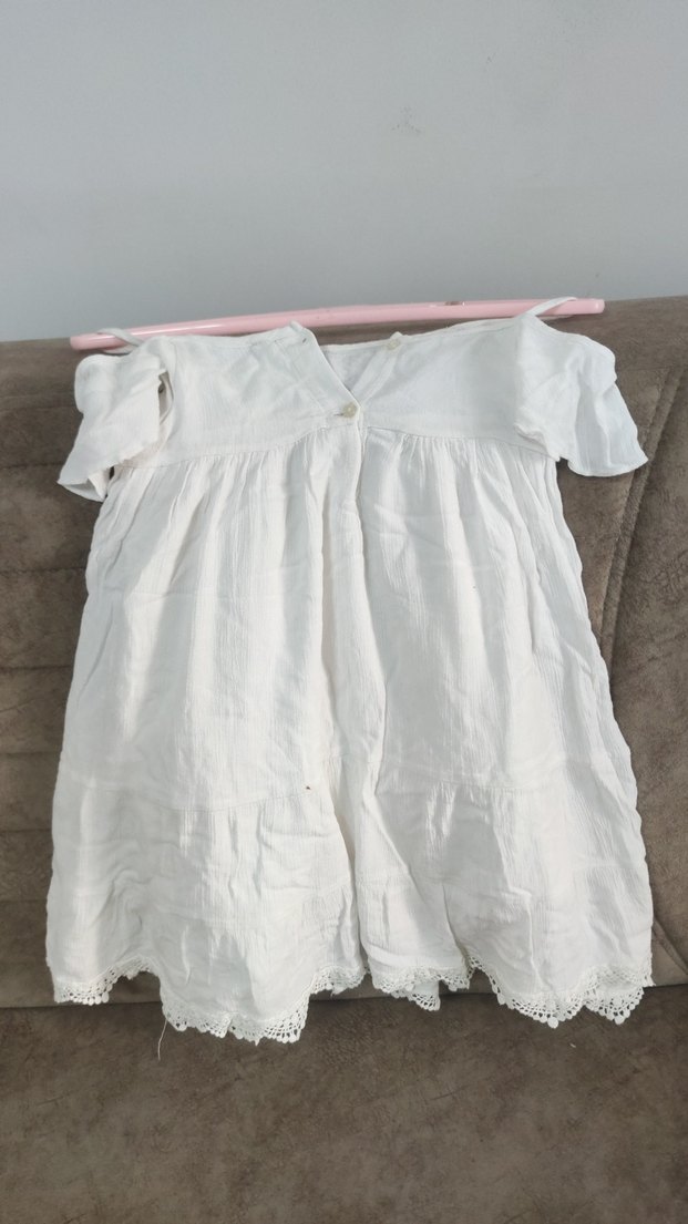 Bohem Beyaz Uzun Keten Elbise - Görsel 2