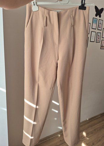 Bej Düz Midi Kumaş Pantolon