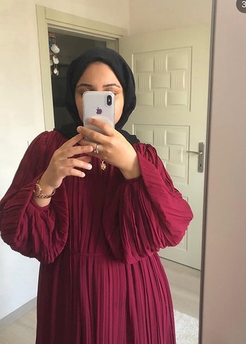 Bordo Piliseli Uzun Bohem Elbise - Görsel 2