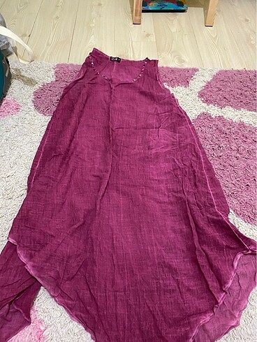 Keten pembe elbise