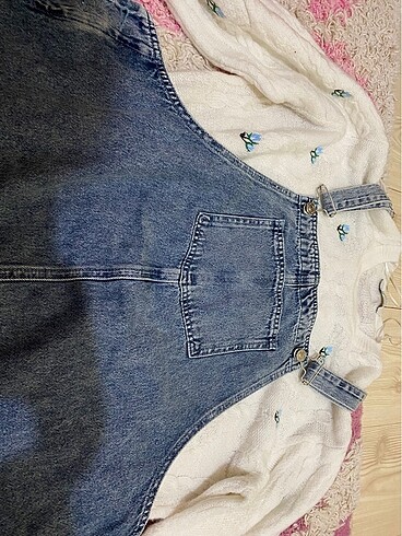 LCW Kot salopet ve çiçekli kazak, toka, çorap - Görsel 6