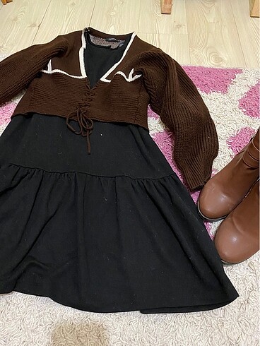 Trendyol & Milla LCW elbise, Trendyolmilla hırka ve kahverengi bot