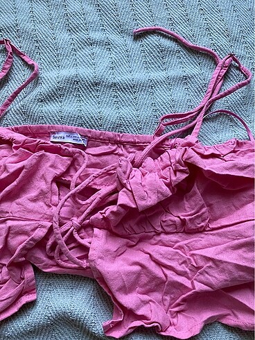 Bershka crop bağlamalı pembe üst - Görsel 5
