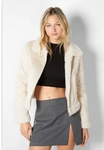 BERSHKA Suni Yünlü Crop Ceket