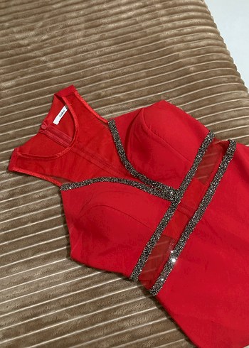 Kırmızı Krep Elbise - Görsel 8