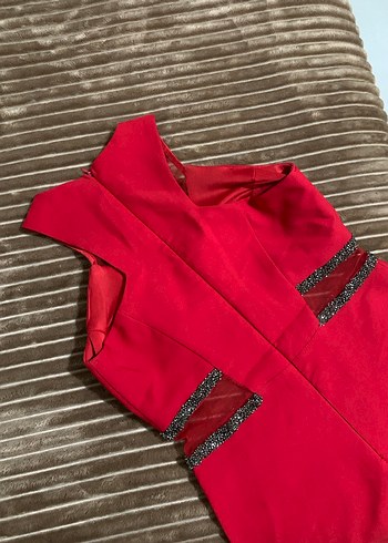 Kırmızı Krep Elbise - Görsel 10